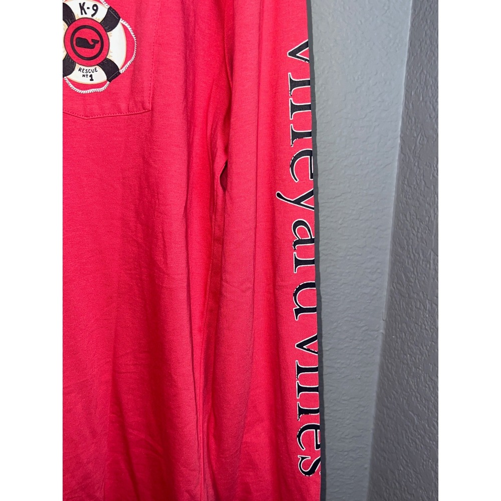 Vineyard Vines Long Sleeve Pocket Tee Mens M Pink K-9 Rescue Dog Graphic - Picture 3 of 11